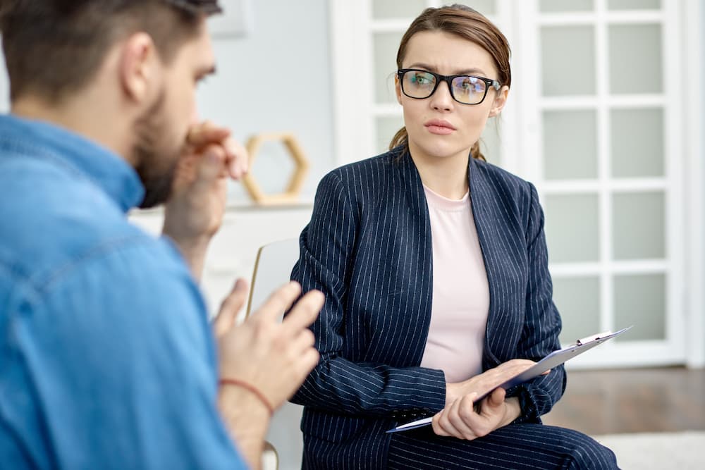 A direct sales rep listening to her customer.